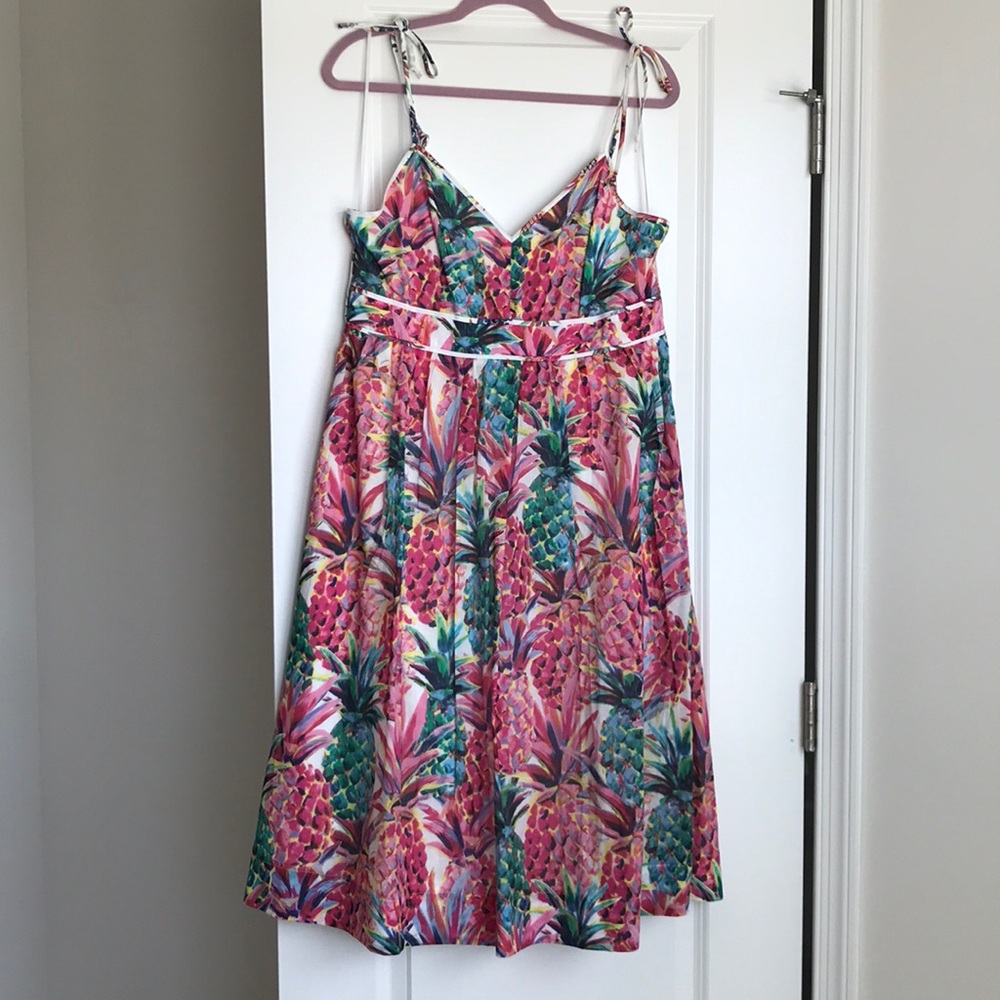 J Crew Pineapple Summer Dress with Tie Straps
